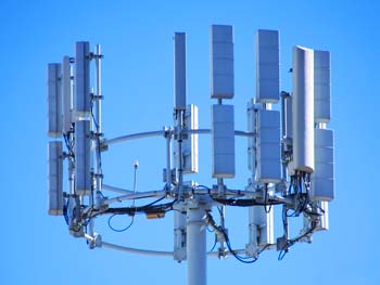 View of a distributed antenna system with a blue sky in the background