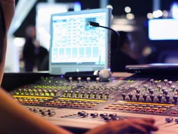 Close up view of an audio/video system control panel